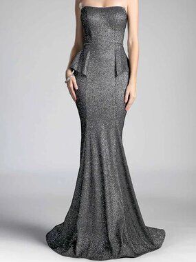 NWT ANDREA & LEO COUTURE STYLE # 5025 BLACK RHINESTONE STRAPLESS GOWN SIZE 8